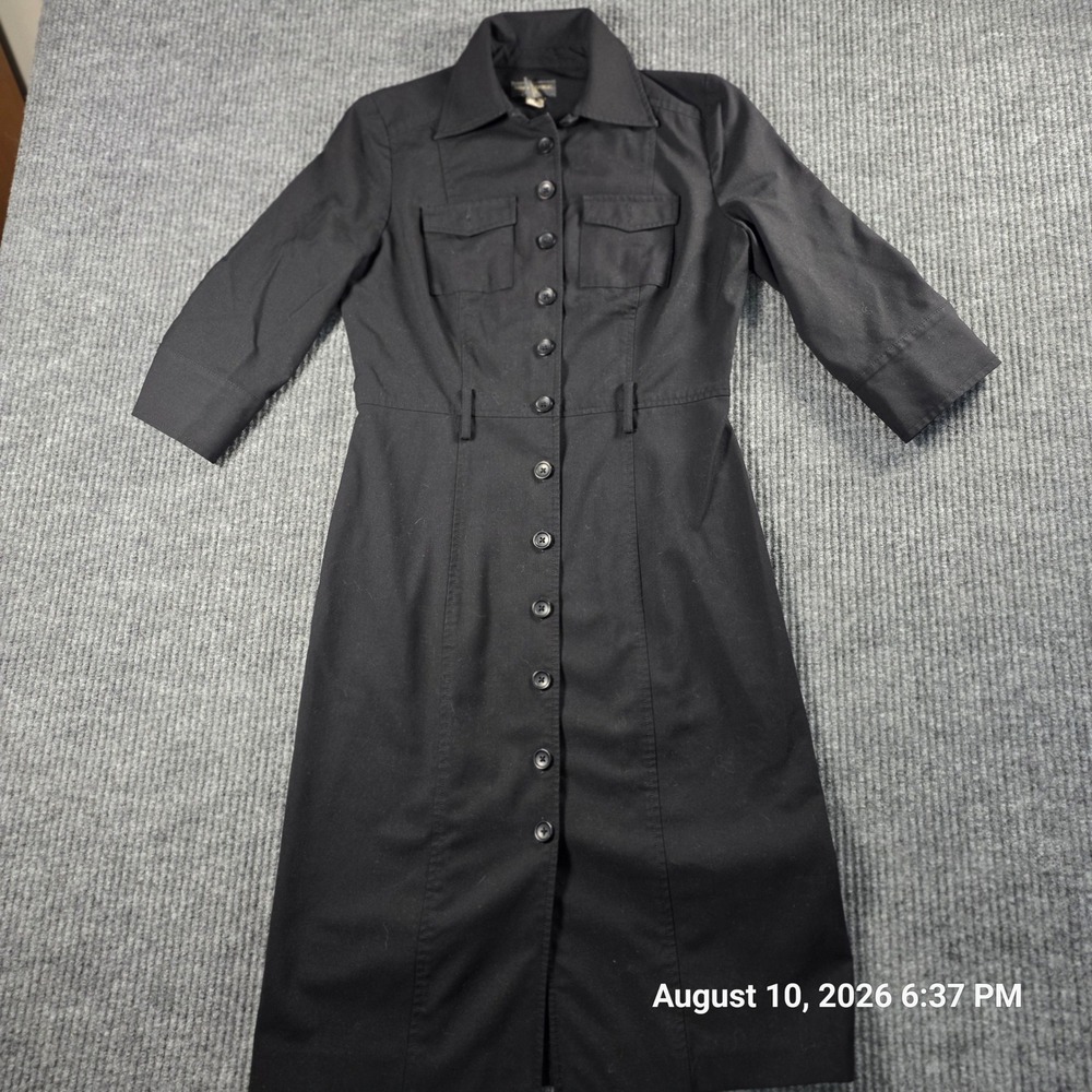 Banana Republic Womens Black Button Down Shirt Dress Midi Utility Stretch Size 4